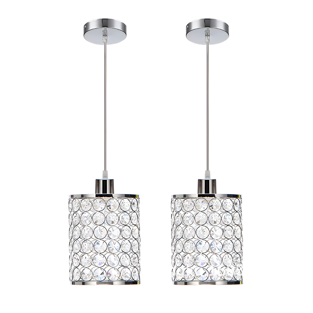2-Pcs Crystal Pendant Light Minimalist Cylinder Decorative Light