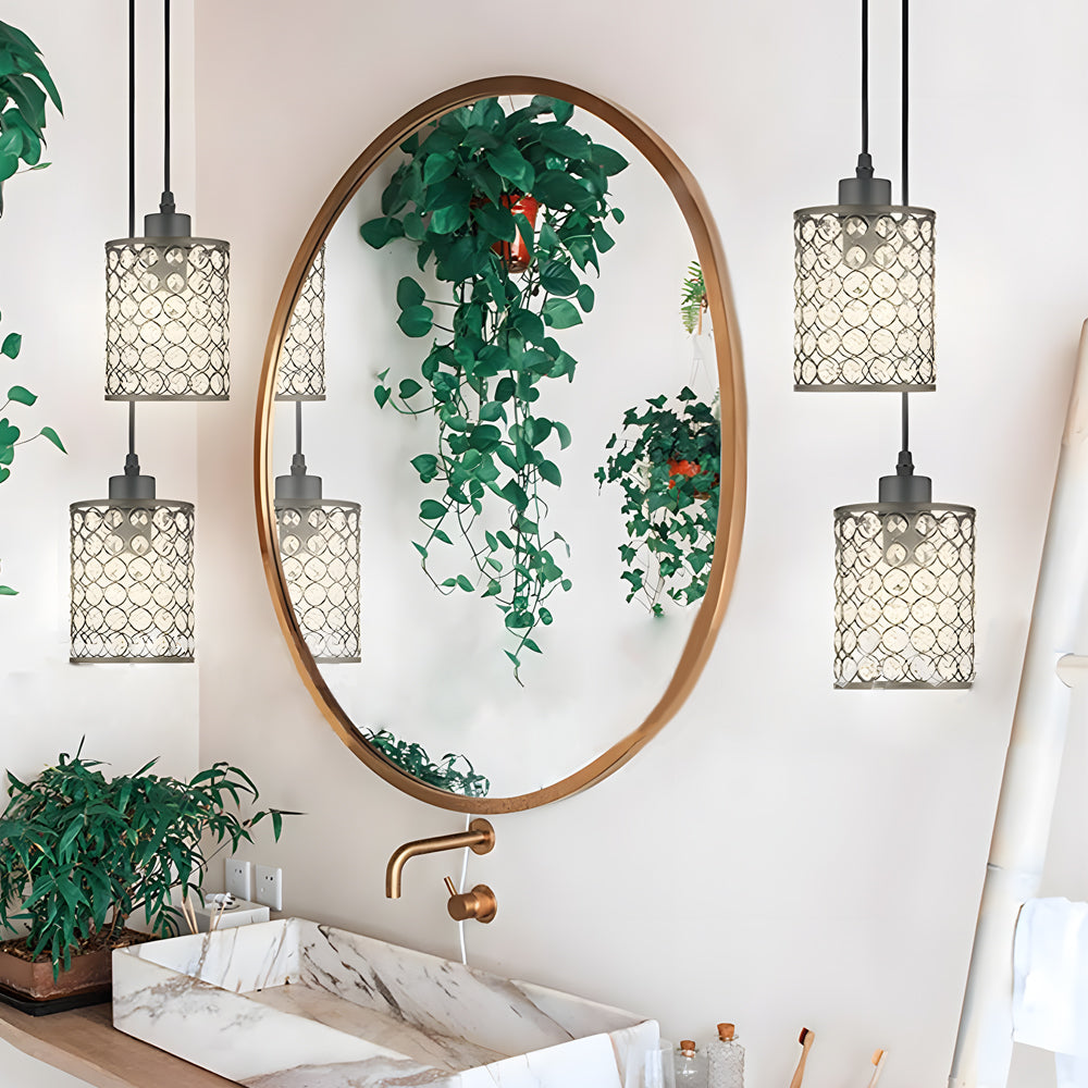2-Pcs Crystal Pendant Light Minimalist Cylinder Decorative Light