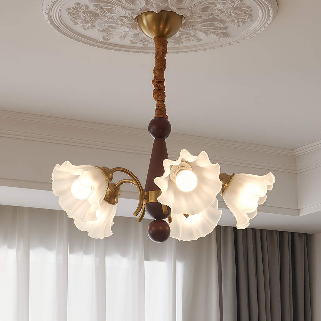 Vintage Glass Chandelier Flower Shades Ceiling Light