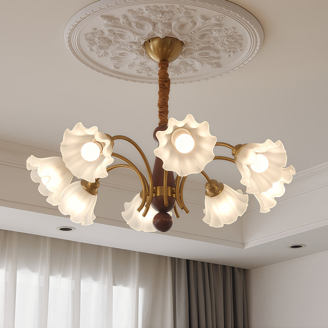Vintage Glass Chandelier Flower Shades Ceiling Light