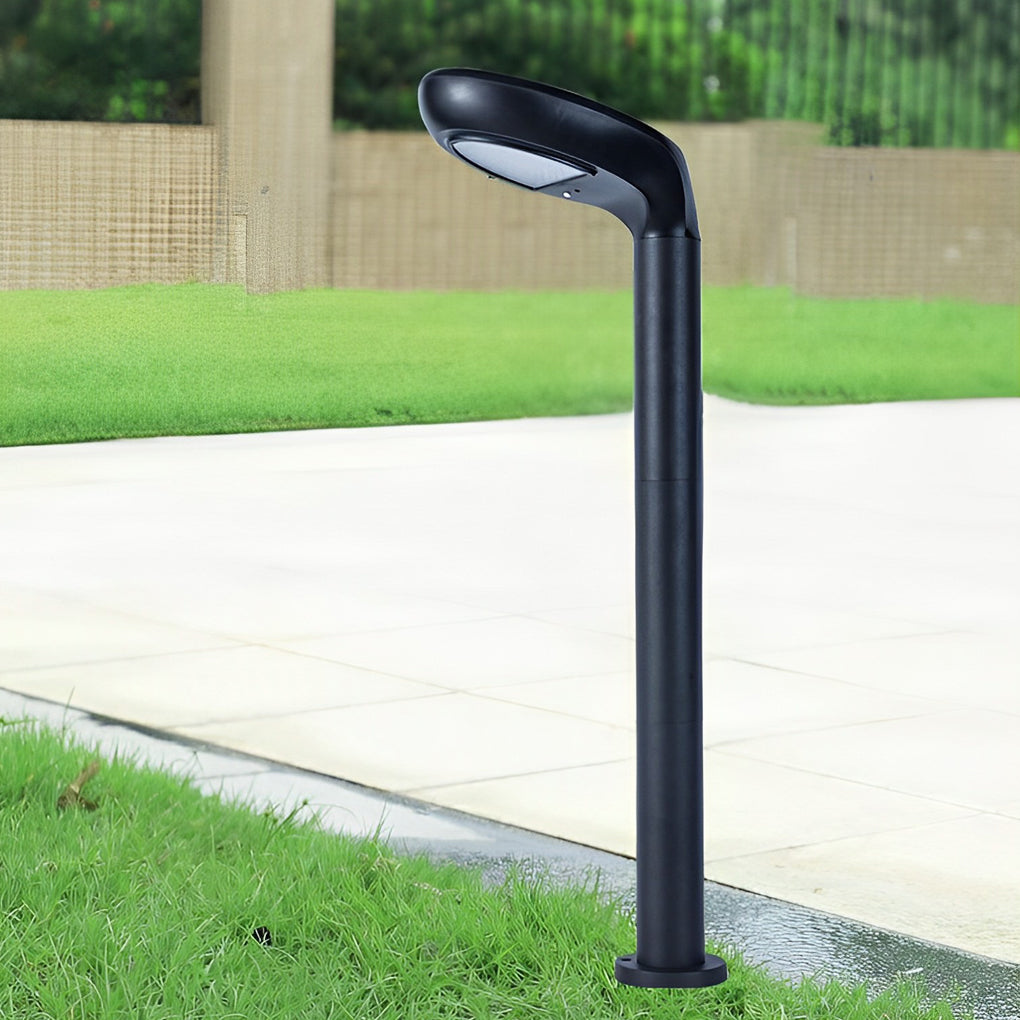 Curved Bollard Light Minimalist Solar-Powered Black Aluminum Lamp