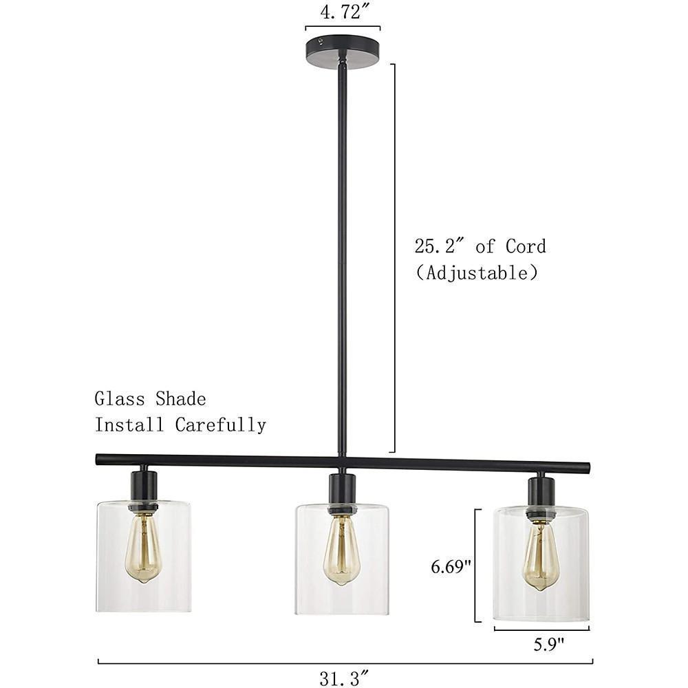 3-Lantern Vintage Metal Glass LED Pendant Lighting for Dining Room
