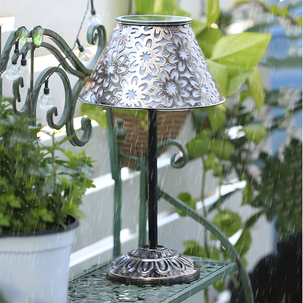 Solar Silver Metal Table Lamp LED Waterproof Outdoor Lamp