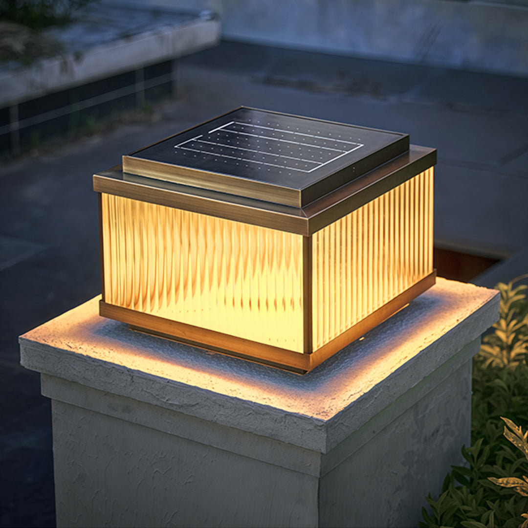 Copper Pillar Lights Square Waterproof Ribbed Glass Lamp