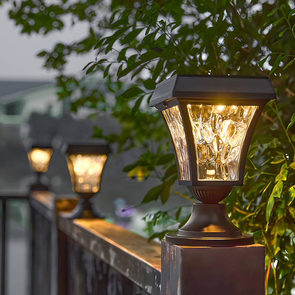 LED Solar Fence Post Cap Lights Waterproof Cast Lanterns Light