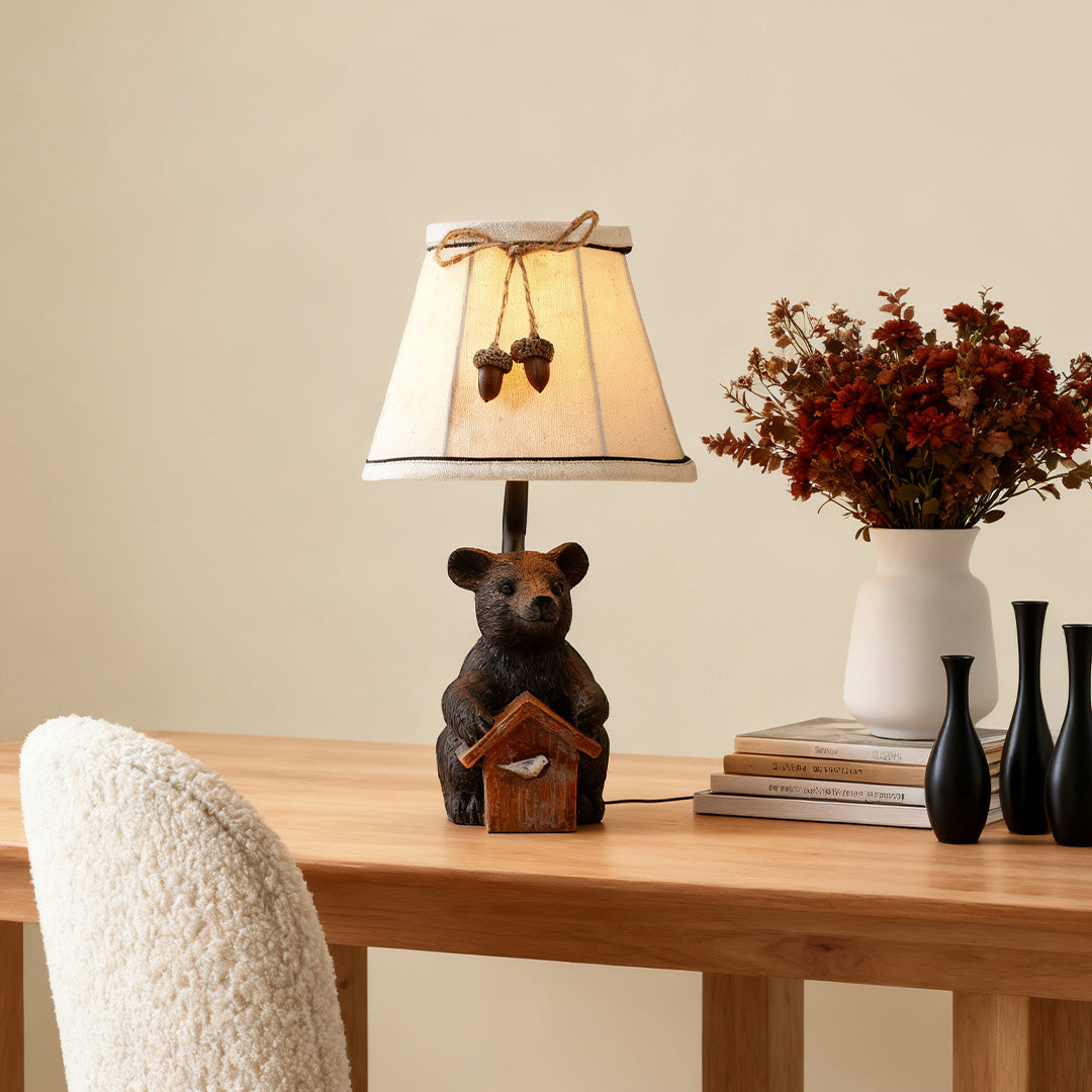 Bear Table Lamp European-Style Charming Novelty Fabric Lampshade Light