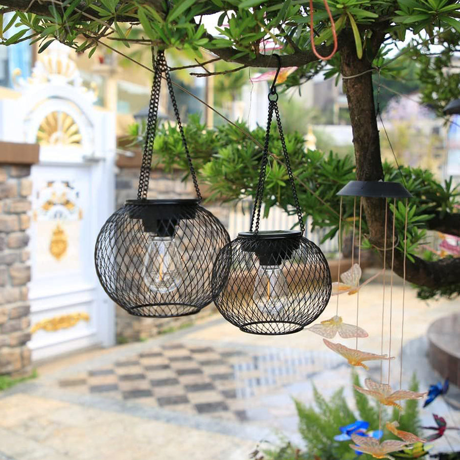 Lantern Style Outdoor Lights Solar Iron Mesh Hanging Lights