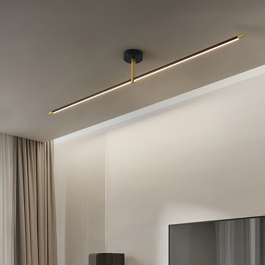 Linear Semi Flush Mount Light Minimalist Black Gold LED Ceiling Lamp