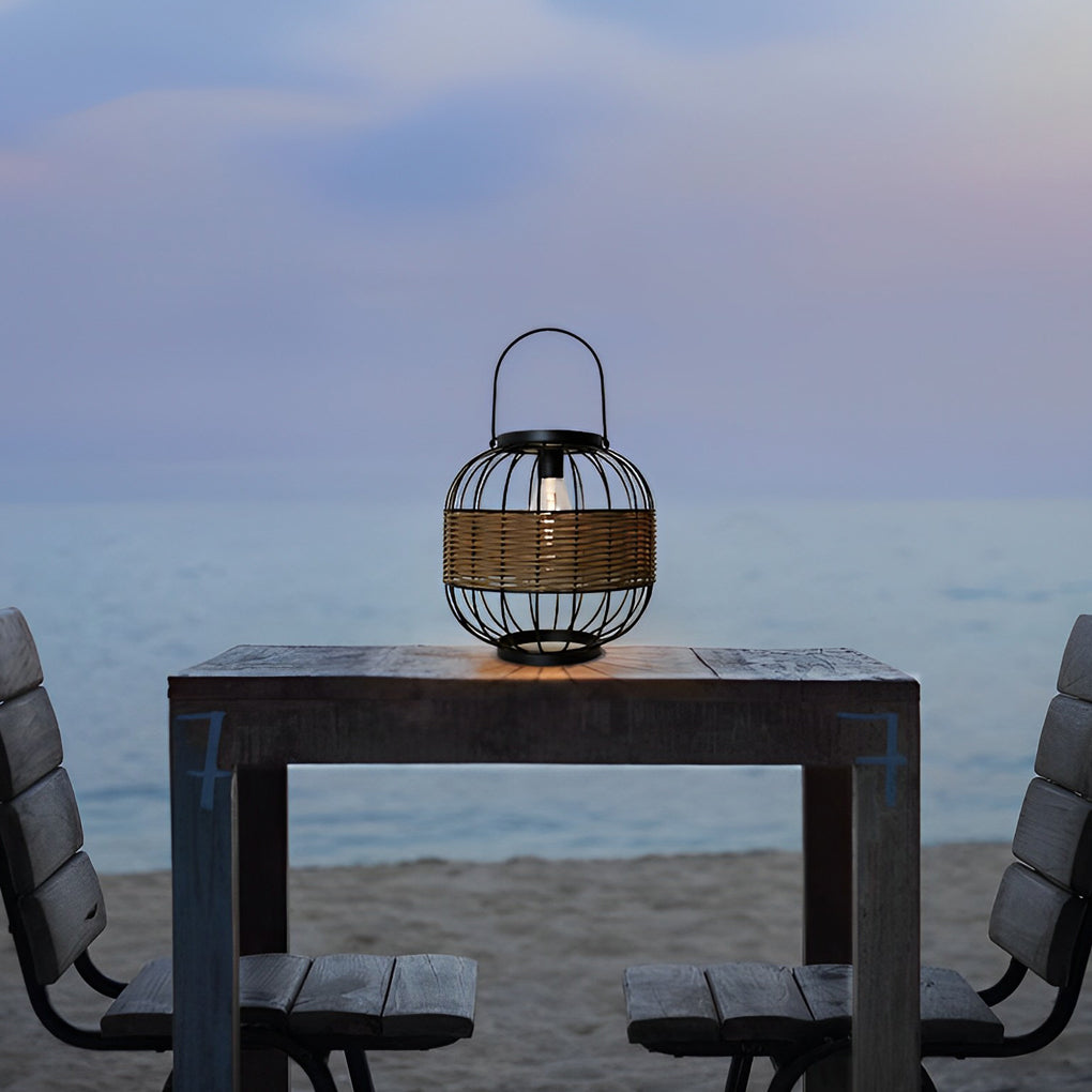 Decorative Hanging Solar Lanterns Wicker Waterproof Light