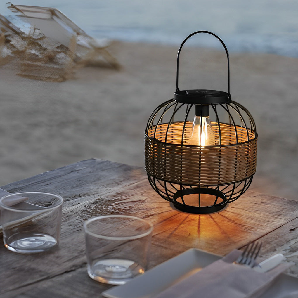 Decorative Hanging Solar Lanterns Wicker Waterproof Light