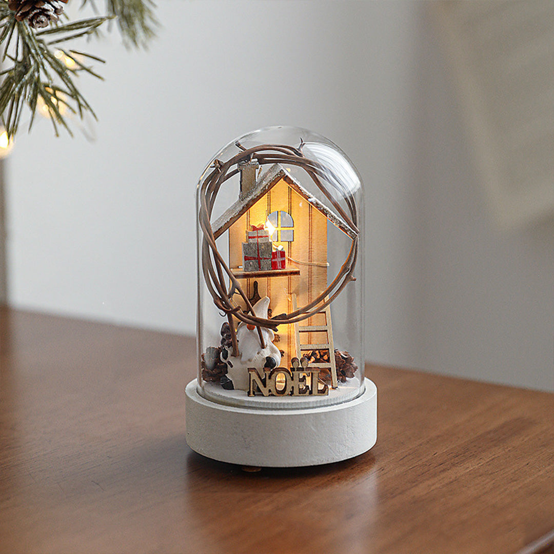 Decorative LED Table Lamp Wooden Glass Ornament Two-Pack Light