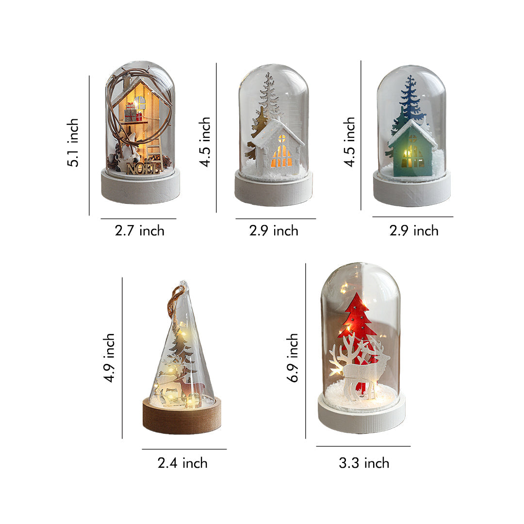 Decorative LED Table Lamp Wooden Glass Ornament Two-Pack Light