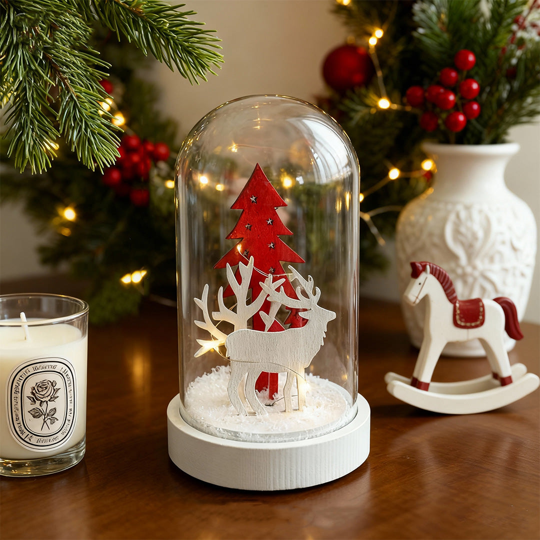Decorative LED Table Lamp Wooden Glass Ornament Two-Pack Light