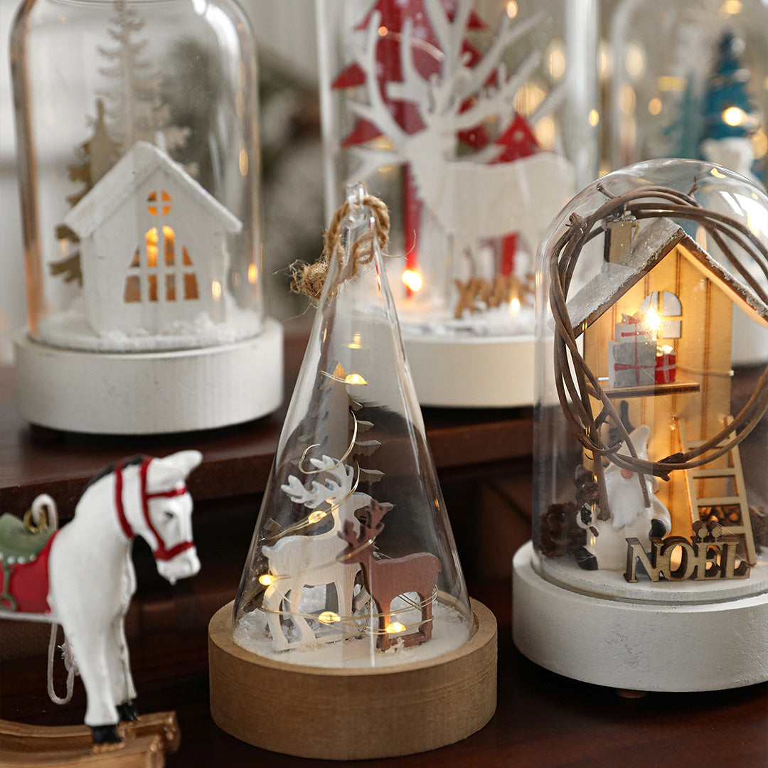 Decorative LED Table Lamp Wooden Glass Ornament Two-Pack Light