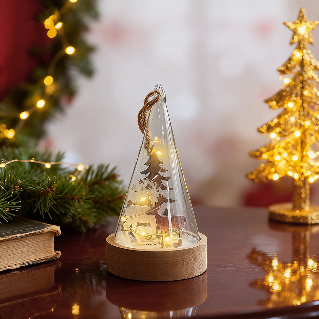 Decorative LED Table Lamp Wooden Glass Ornament Two-Pack Light