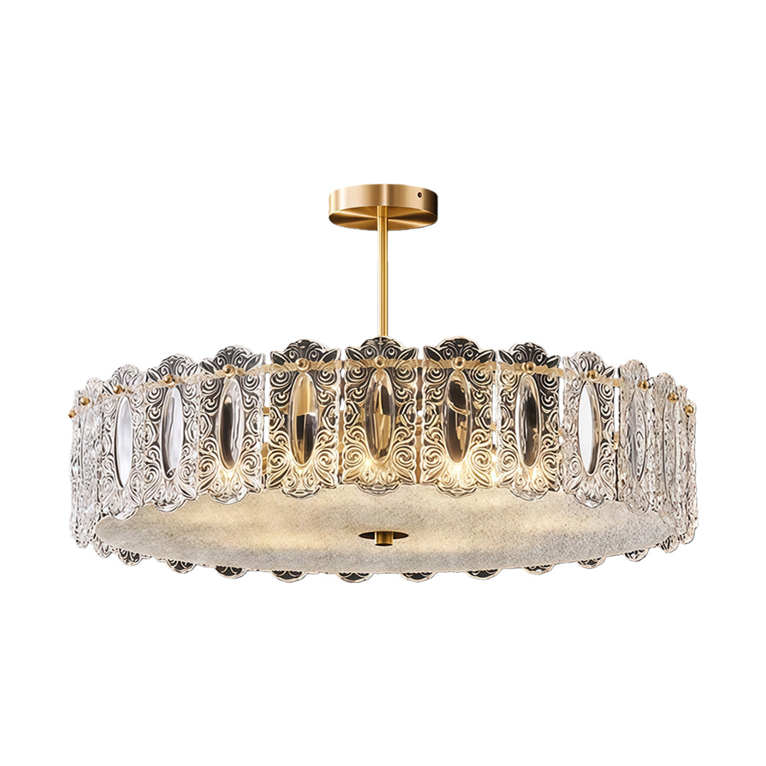Glass Semi Flush Mount Lighting French Luxury Full Copper Lamp