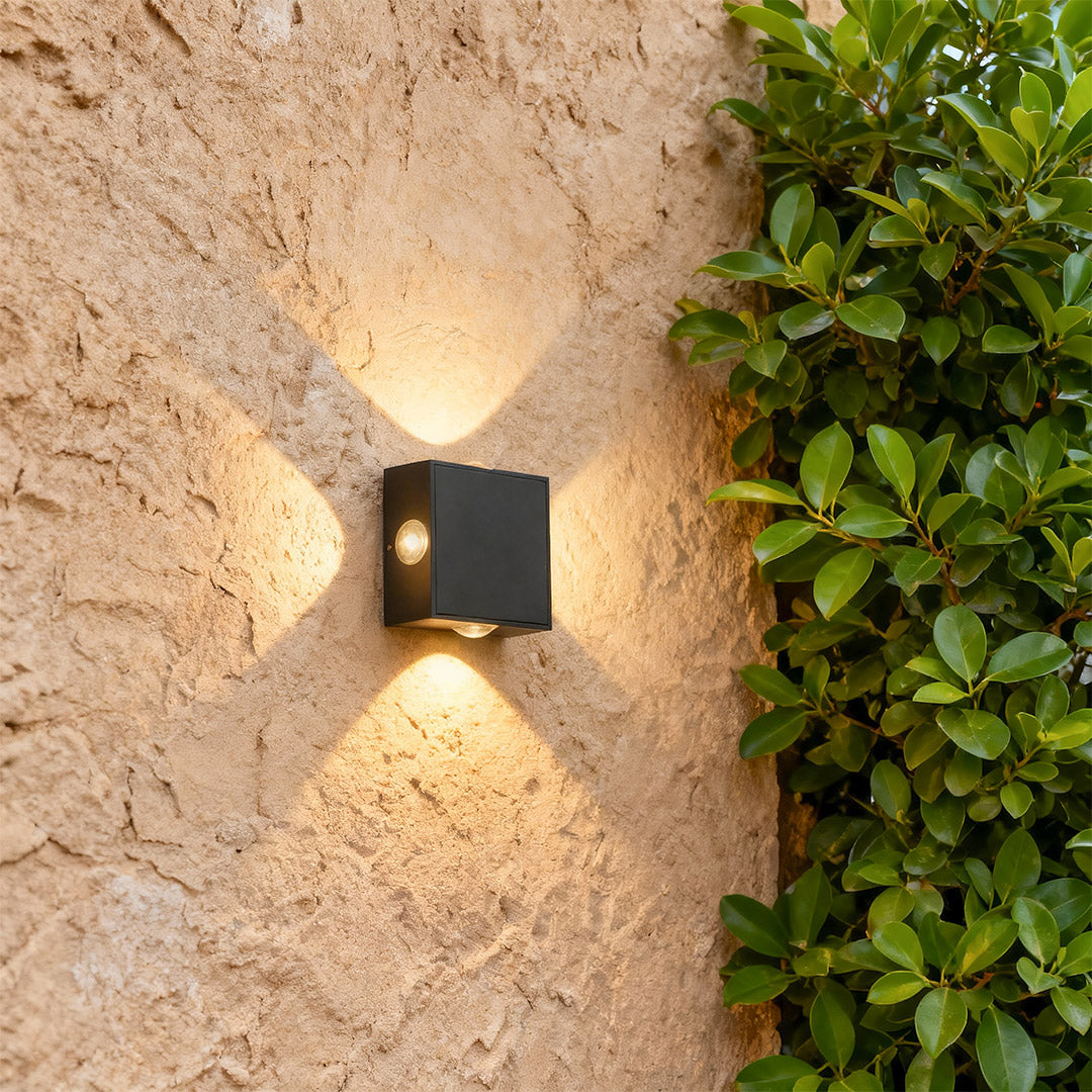 Black Outdoor Sconce Light LED Waterproof Square Quad-Sided Lamp