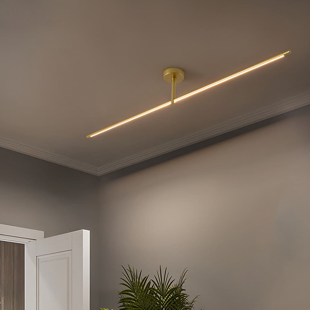 Linear Semi Flush Mount Light Minimalist Black Gold LED Ceiling Lamp