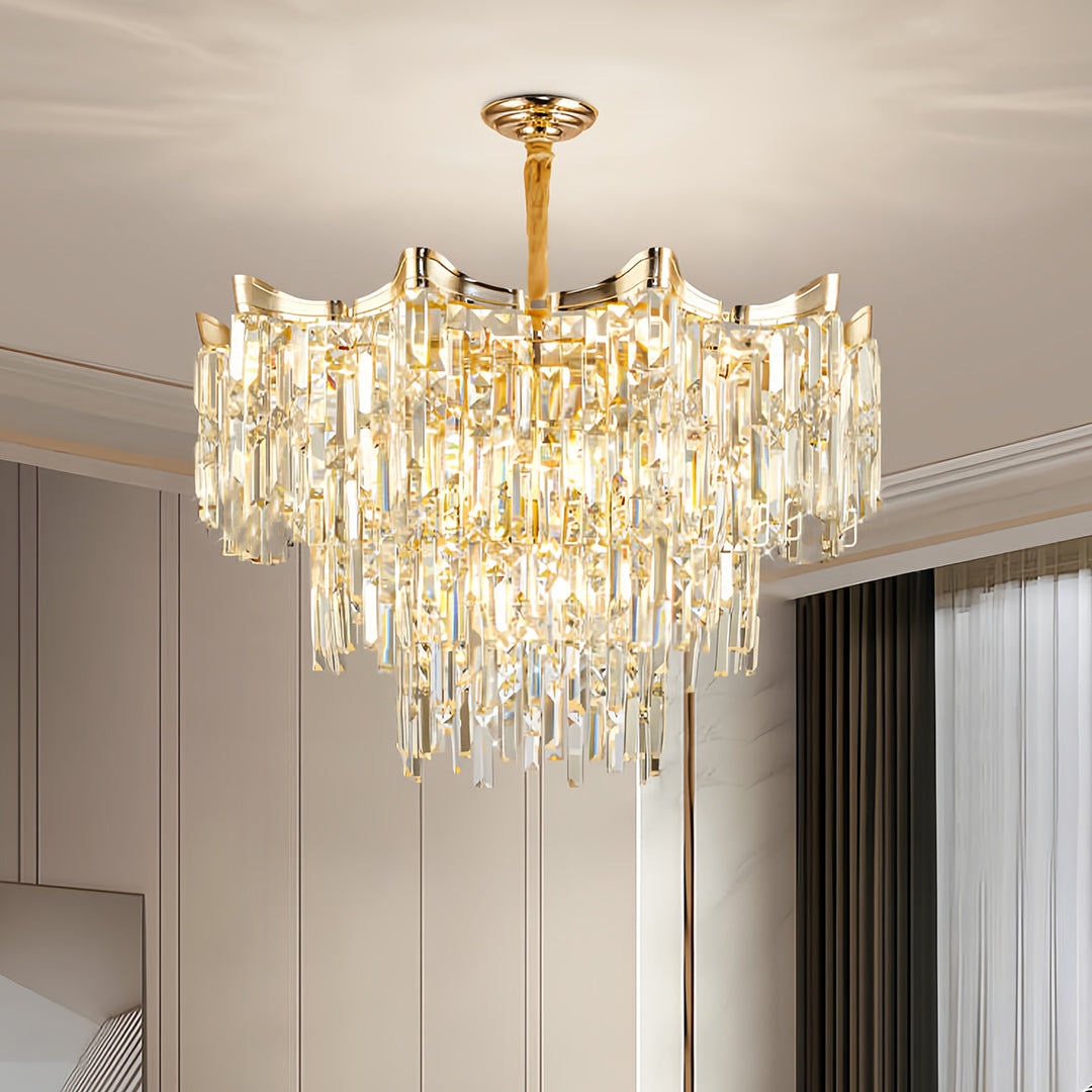 Tiered Glass Chandelier Luxury Modern Gold Waterfall Ceiling Light