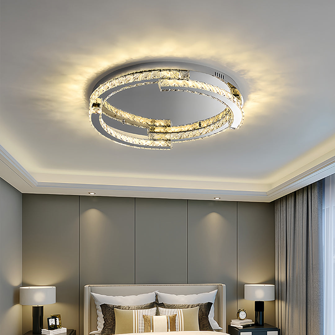 Silver Flush Mount Ceiling Light Italian LED Round Crystal Light