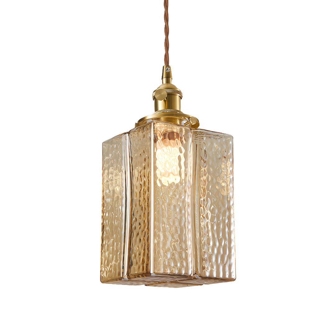 Square Glass Pendant Light Vintage Brass and Glass Ceiling Light