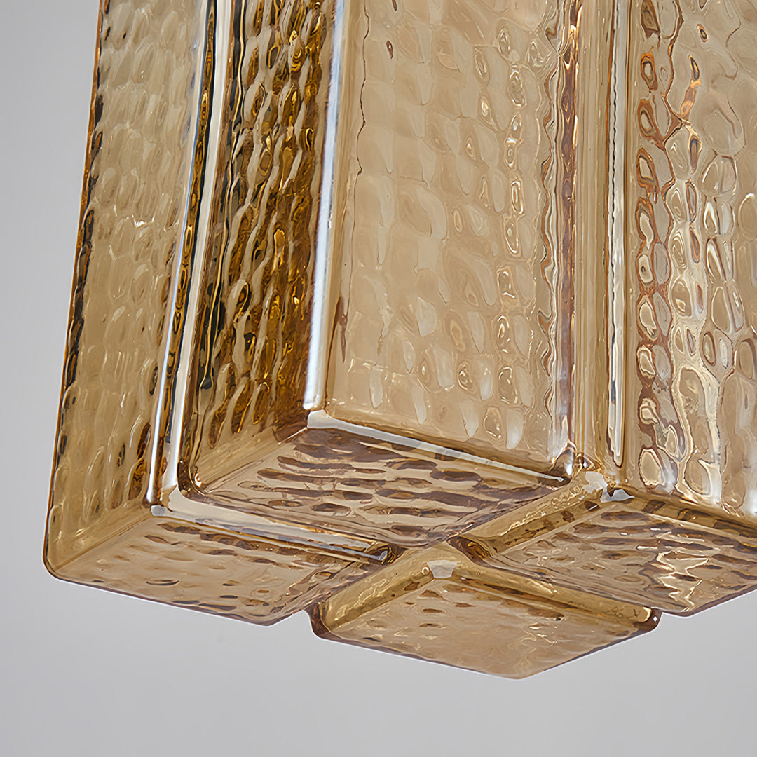 Square Glass Pendant Light Vintage Brass and Glass Ceiling Light