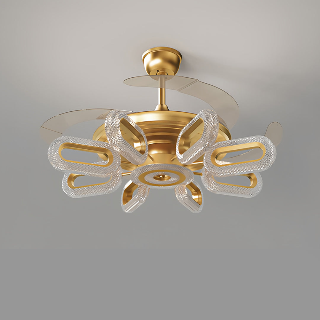 Gold Ceiling Fan with Light LED Iron Brightness Ceiling Fan Lights