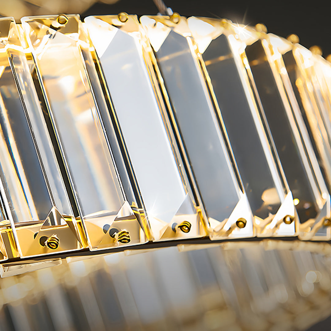 Gold Crystal Chandelier Dimmable LED Modern Ring Ceiling Light