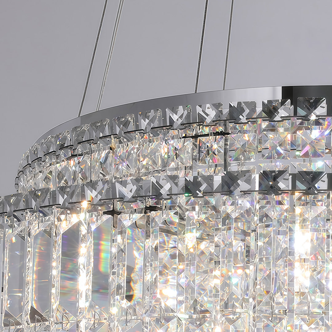 Chandelier with Round Crystals Minimalist Adjustable Ceiling Light