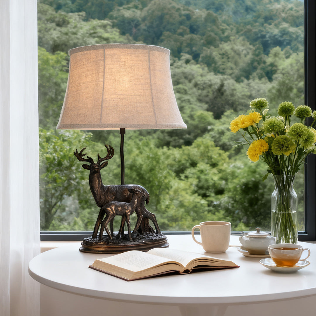 Deer Table Lamp Sculpted Mother and Fawn Decorative Light