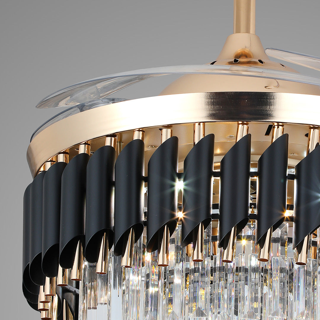 Black Ceiling Fans with Light Luxury Fan Transparent PC Blade Iron
