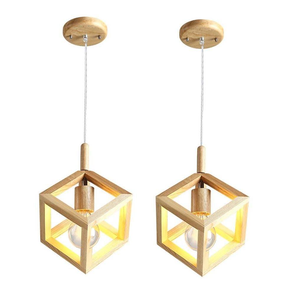 Adjustable Wood Square Pendant Light Modern Hanging Ceiling Lights
