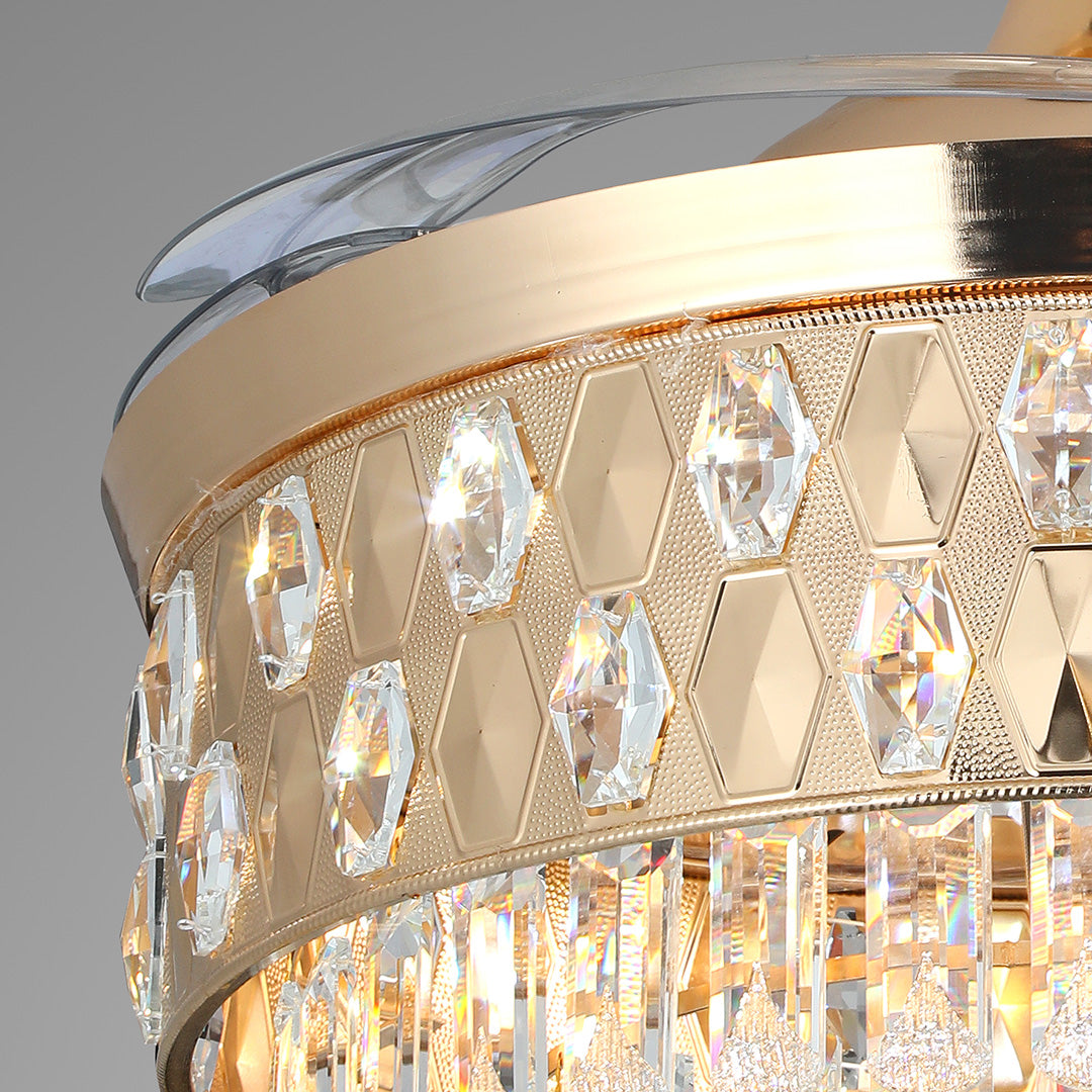 Ceiling Fans with Crystal Lights Luxury Gold Iron with Crystal Pendant