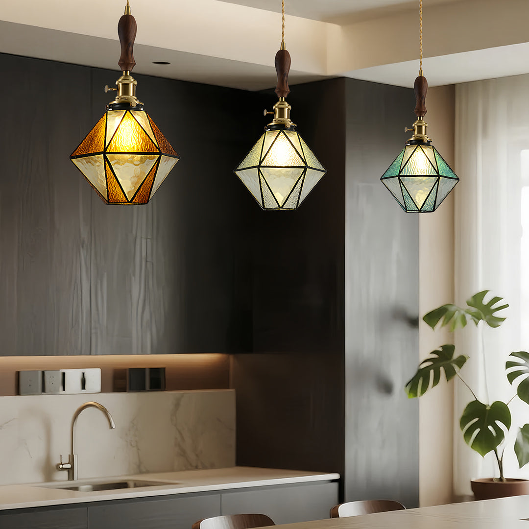 Diamond-shaped Pendant Light Vintage Brass Ceiling Light