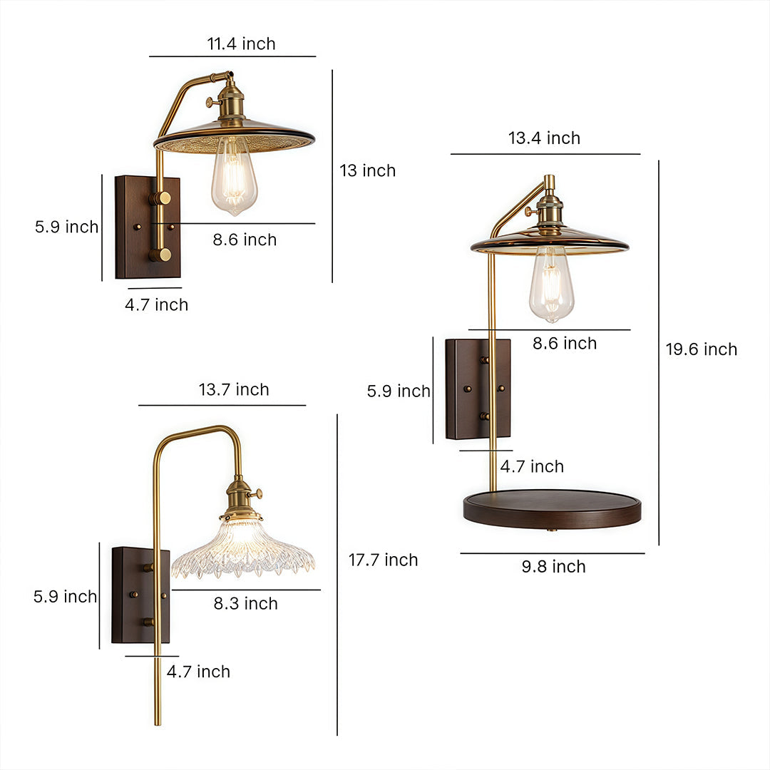 Glass Wall Lights Japanese Retro Wave Iron Body Rubberwood Lamp