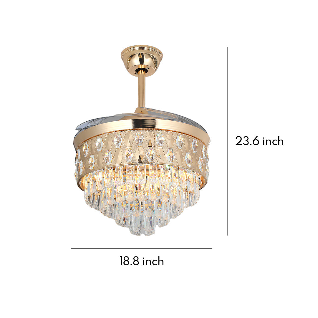 Ceiling Fans with Crystal Lights Luxury Gold Iron with Crystal Pendant