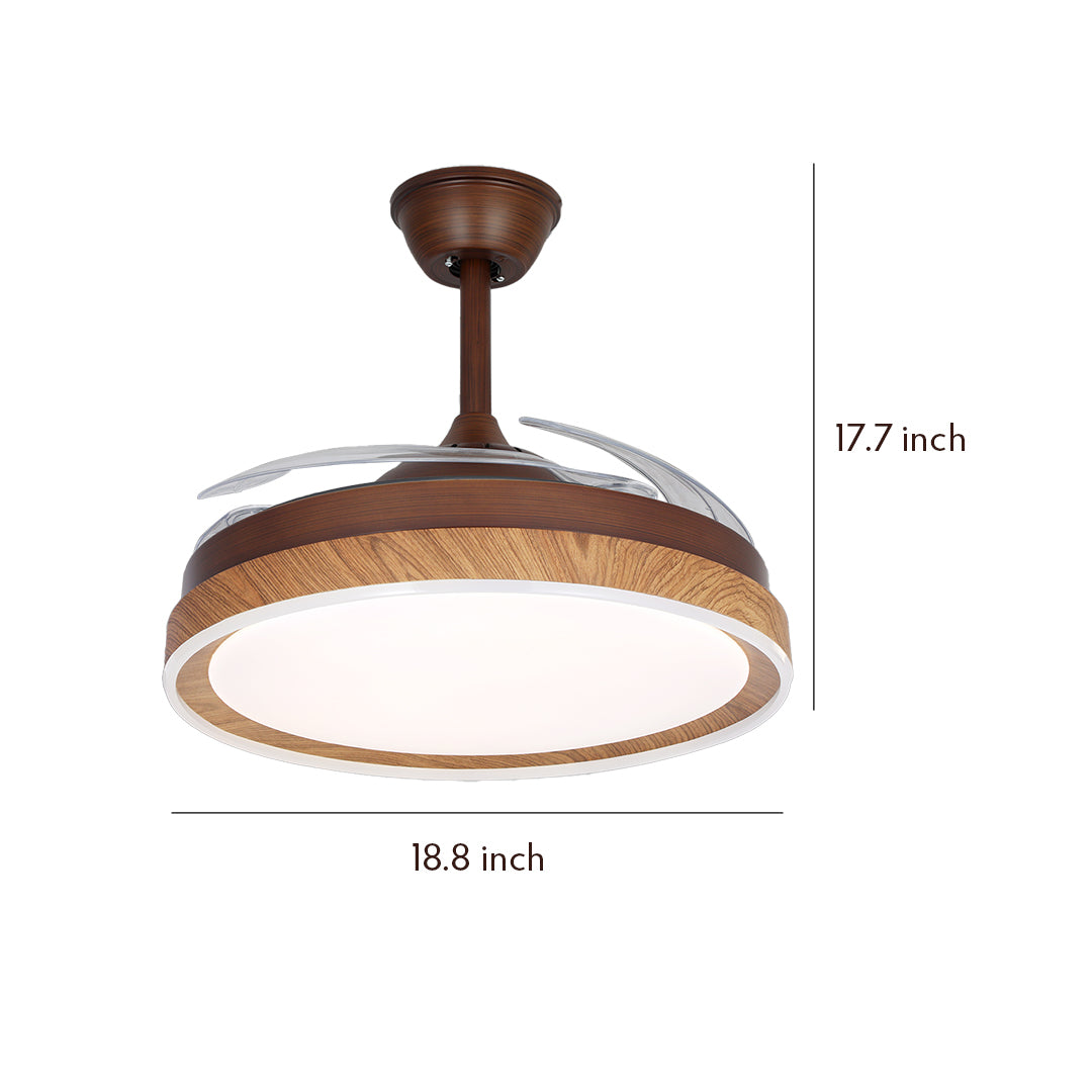 Ceiling Fan with 4 Lights Walnut Wood Grain Iron Body Silent Lamp