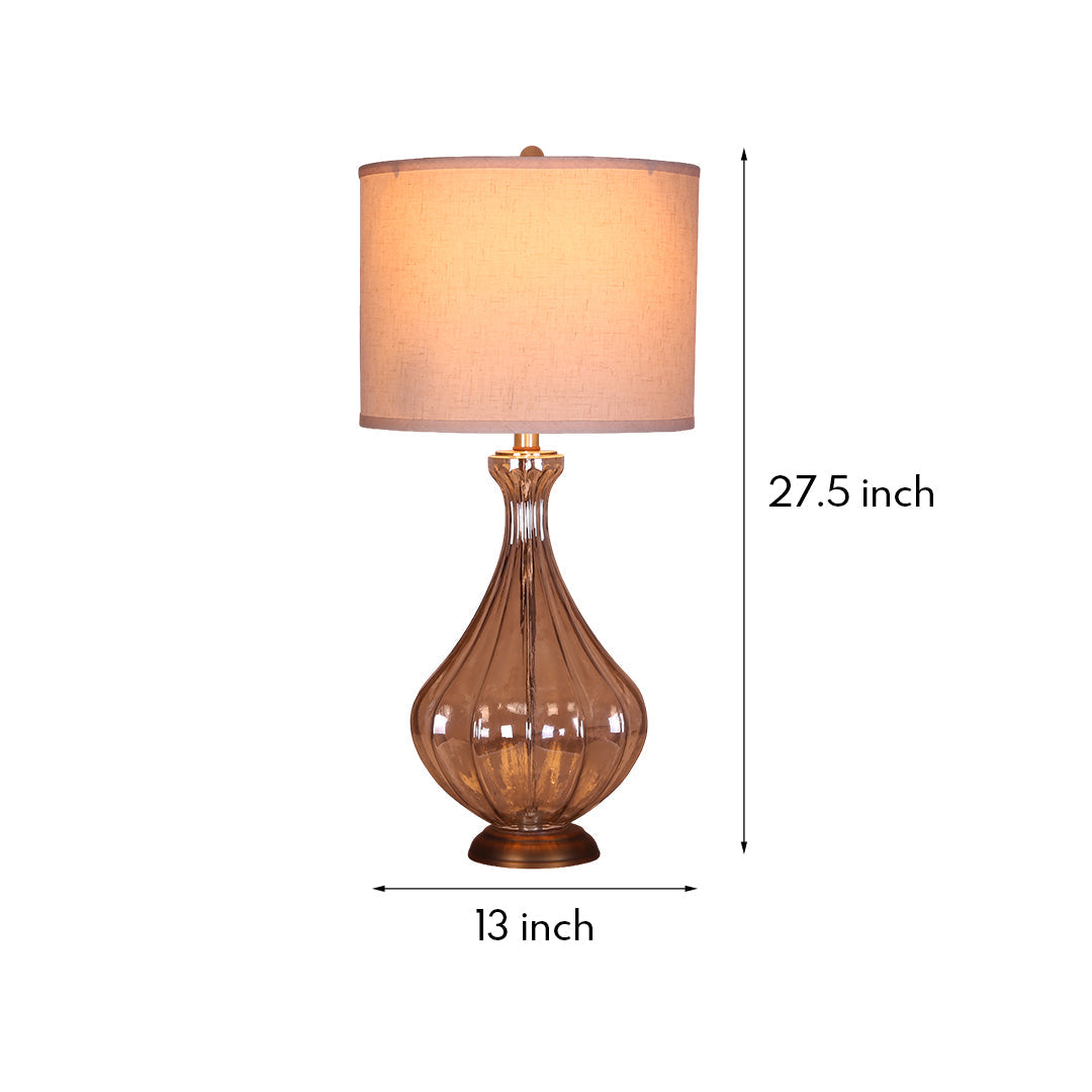 Glass Base Table Lamp with Sculptural Classic Linen Shade Light
