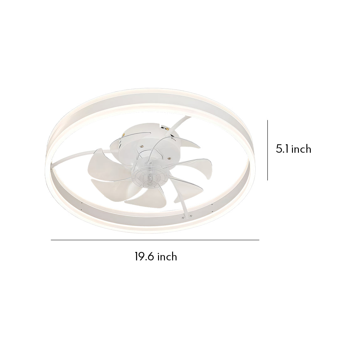 Modern White Ceiling Fan with Light Round Ring White Plastic Lamp