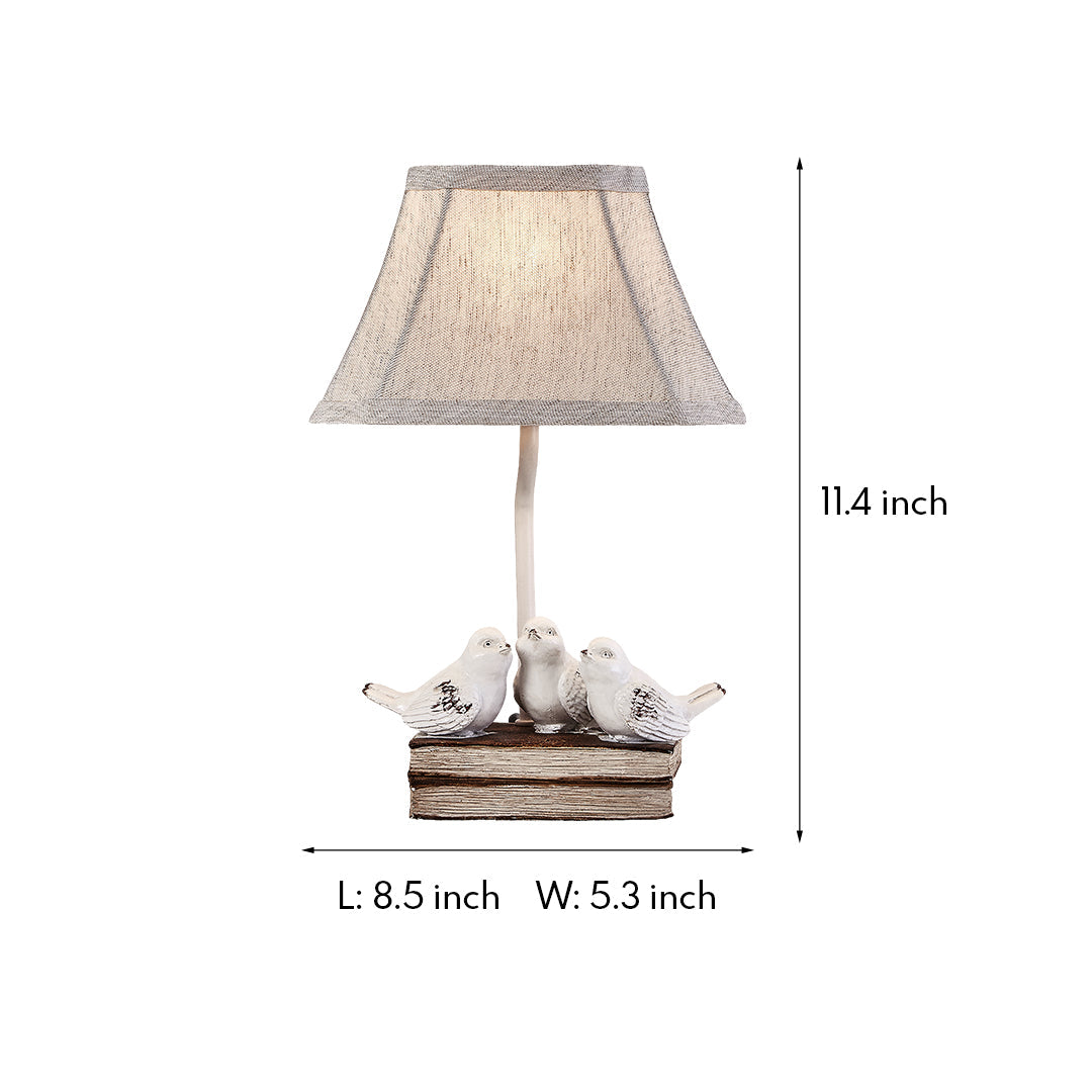 Small Bird Table Lamp French Perched on Stacked Books Fabric Light