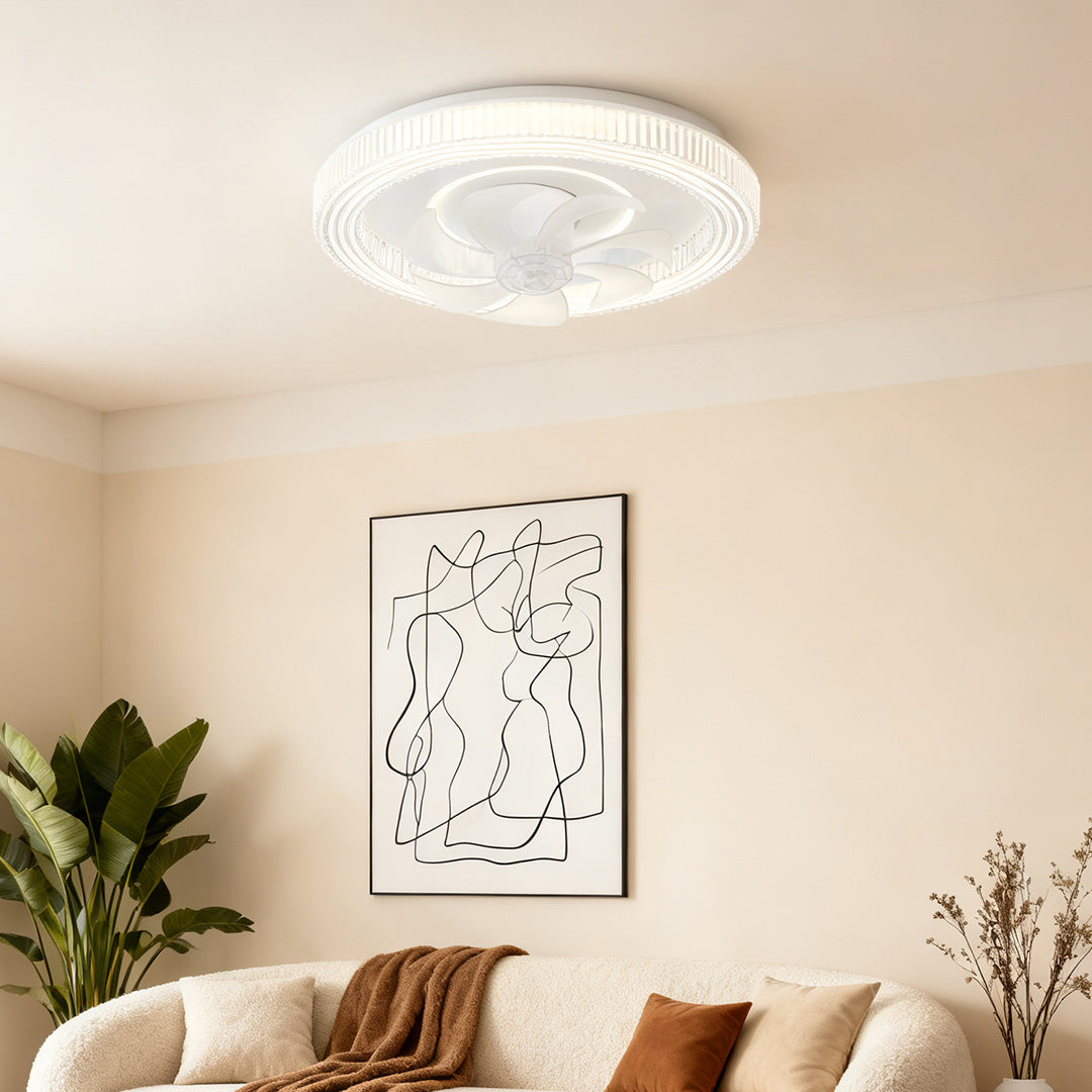 Circular Ceiling Fan with Light White Finish Simple LED Lamp