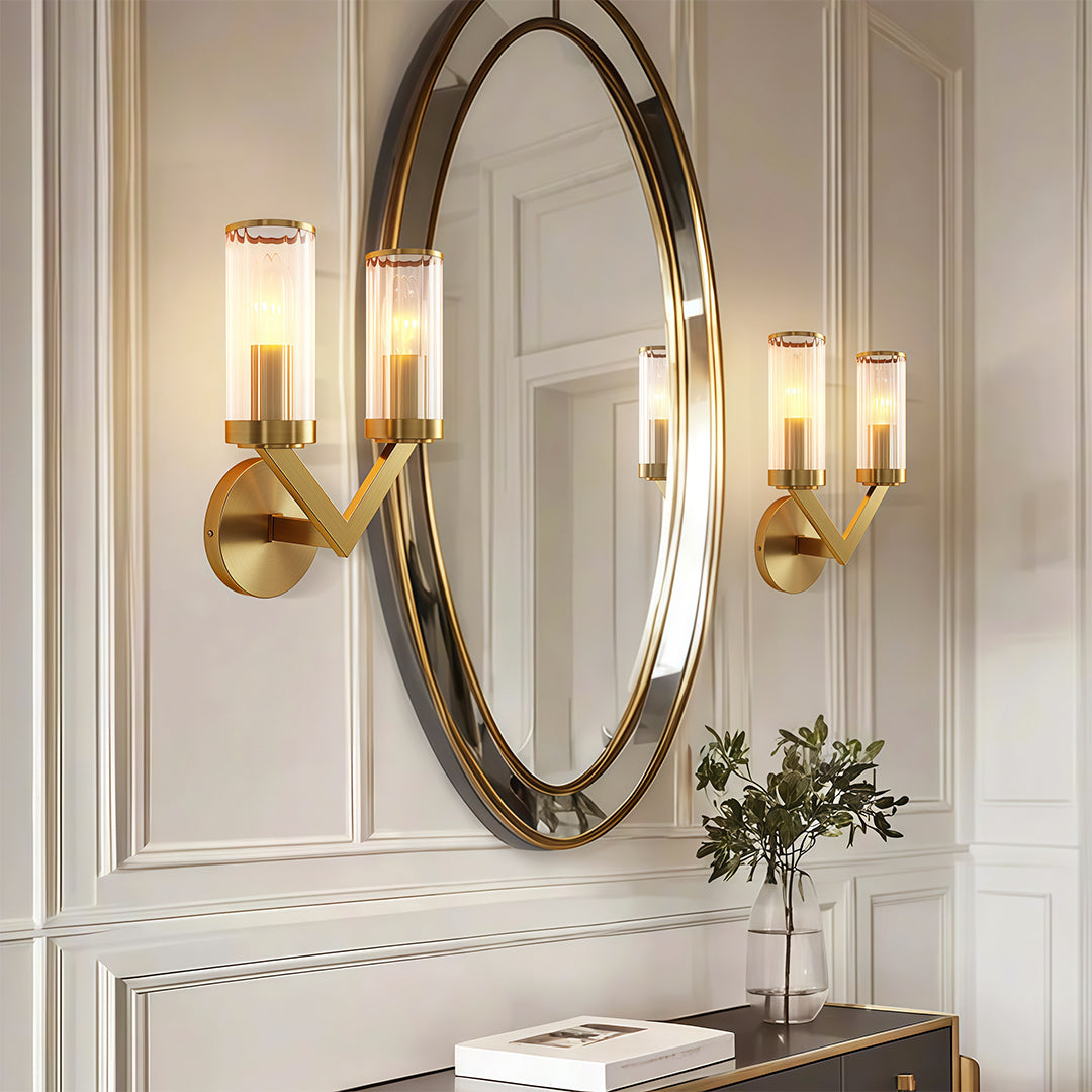 Double Sconce Wall Light Nordic Glass Pure Copper Lamp