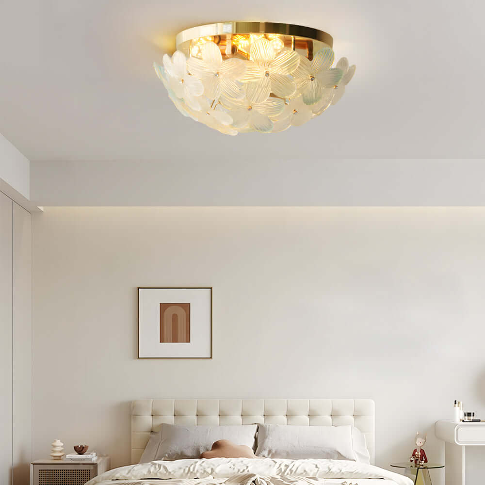 Glass Semi Flush Mount Ceiling Light French Petal Light
