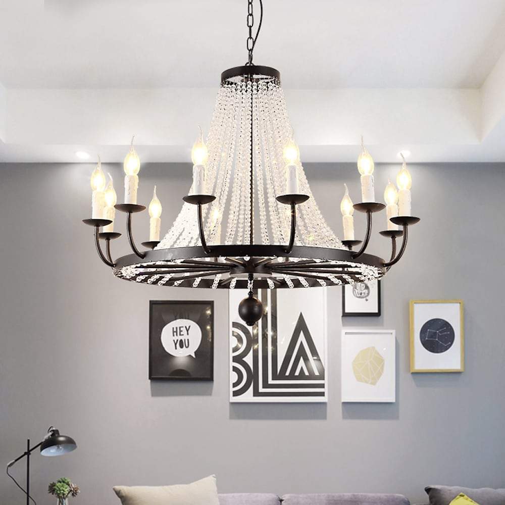 Empire Wagon Wheel Chandelier - 8/10/12 Candle Lights, 20'' Adjustable Chain, Crystal Accents