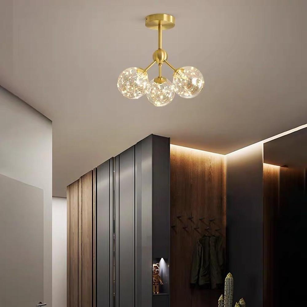 3-Globe Copper Glass Semi Flush Mount Lighting Ceiling Lights for Bedroom
