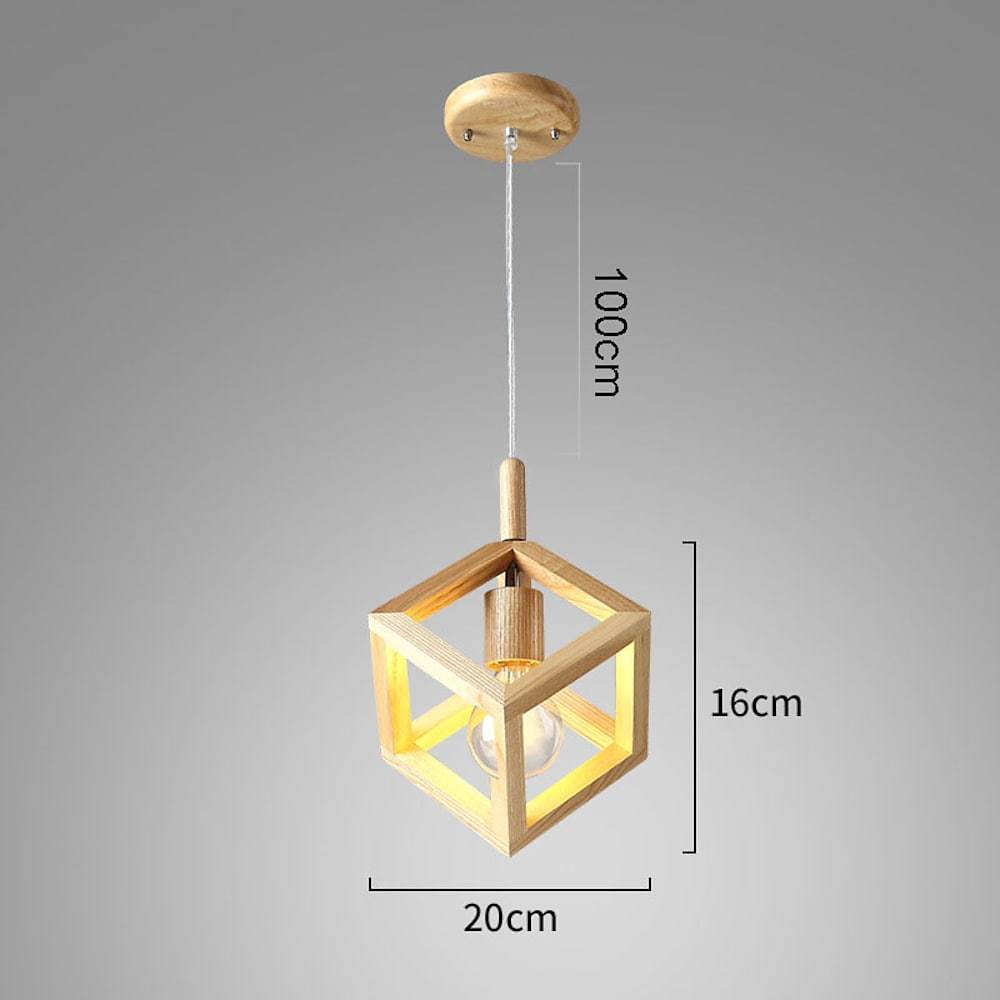 Adjustable Wood Square Pendant Light Modern Hanging Ceiling Lights