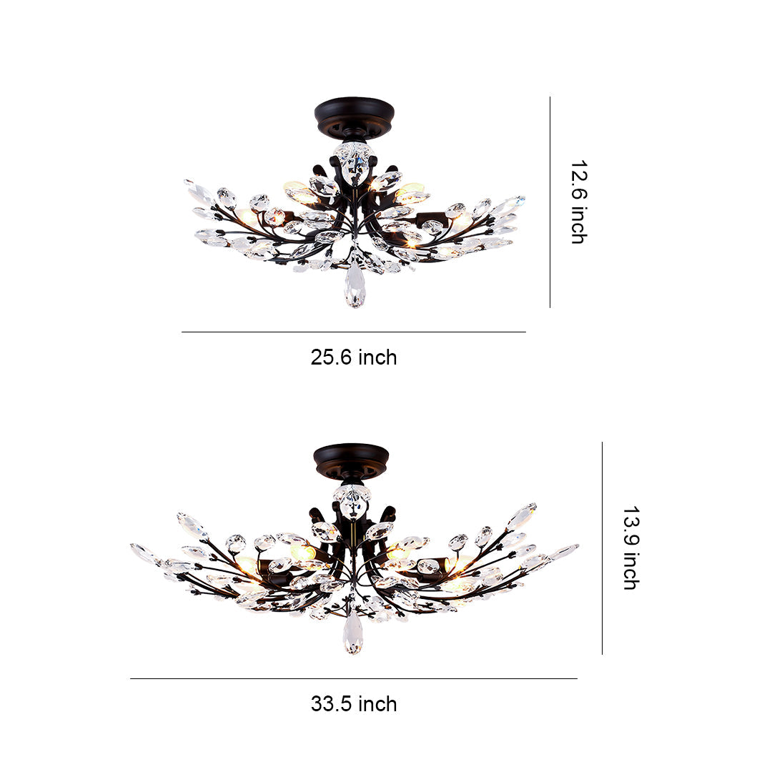 Crystal Semi Flush Ceiling Lights American Leaf Chandeliers