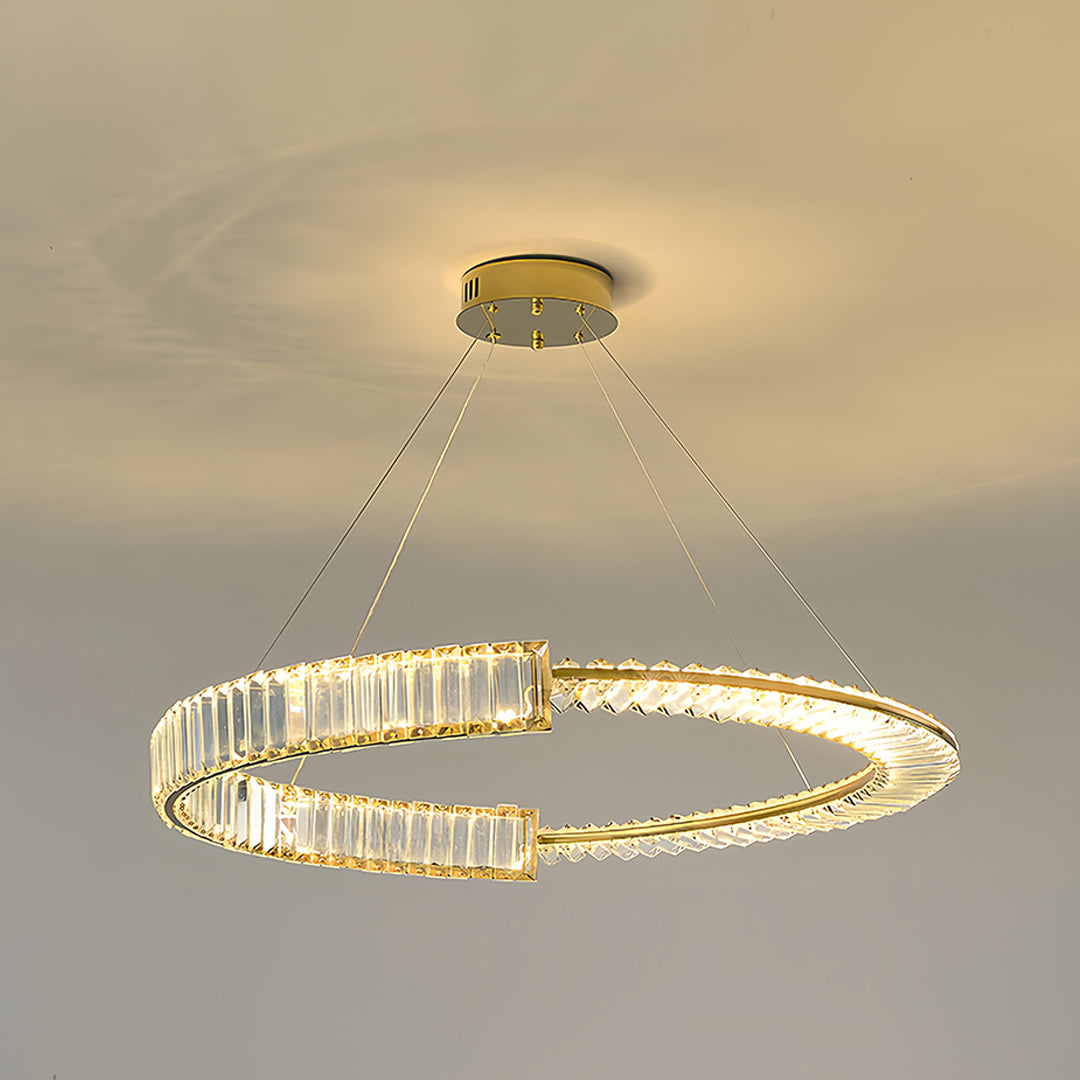 Gold Crystal Chandelier Dimmable LED Modern Ring Ceiling Light