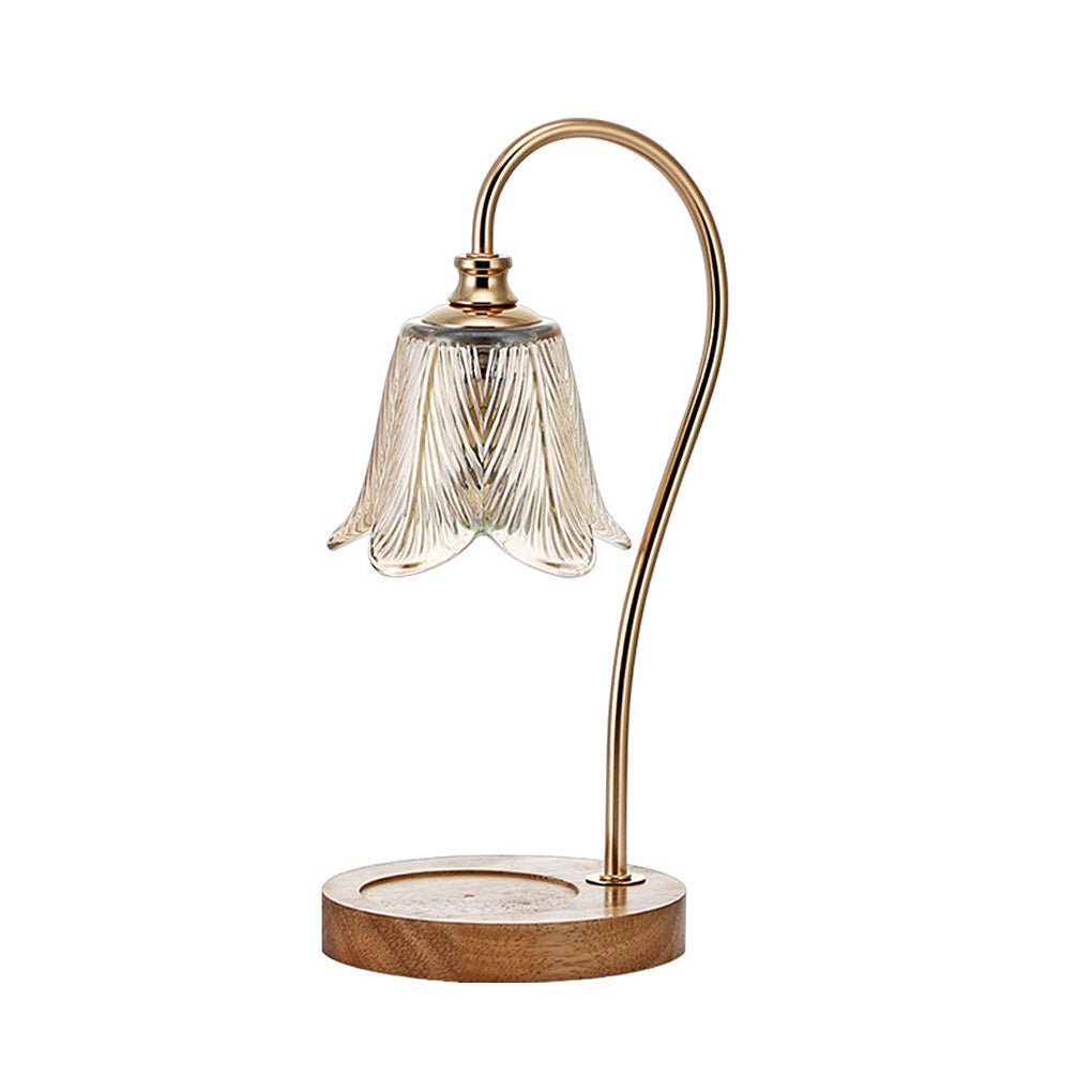 Elegant Floral Glass Home Office Desk Lamp with Cup-Holder Base for Reading or Decor