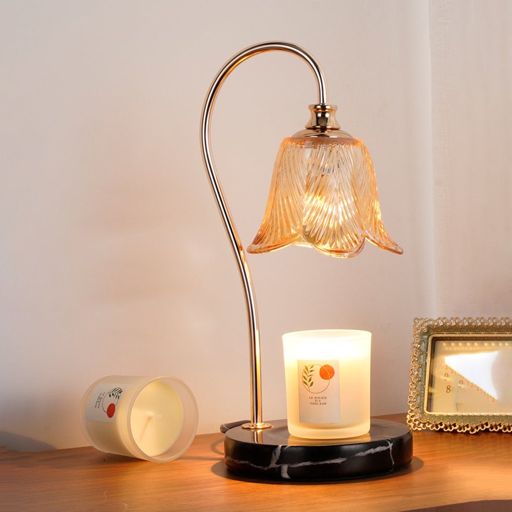 Elegant Floral Glass Home Office Desk Lamp with Cup-Holder Base for Reading or Decor